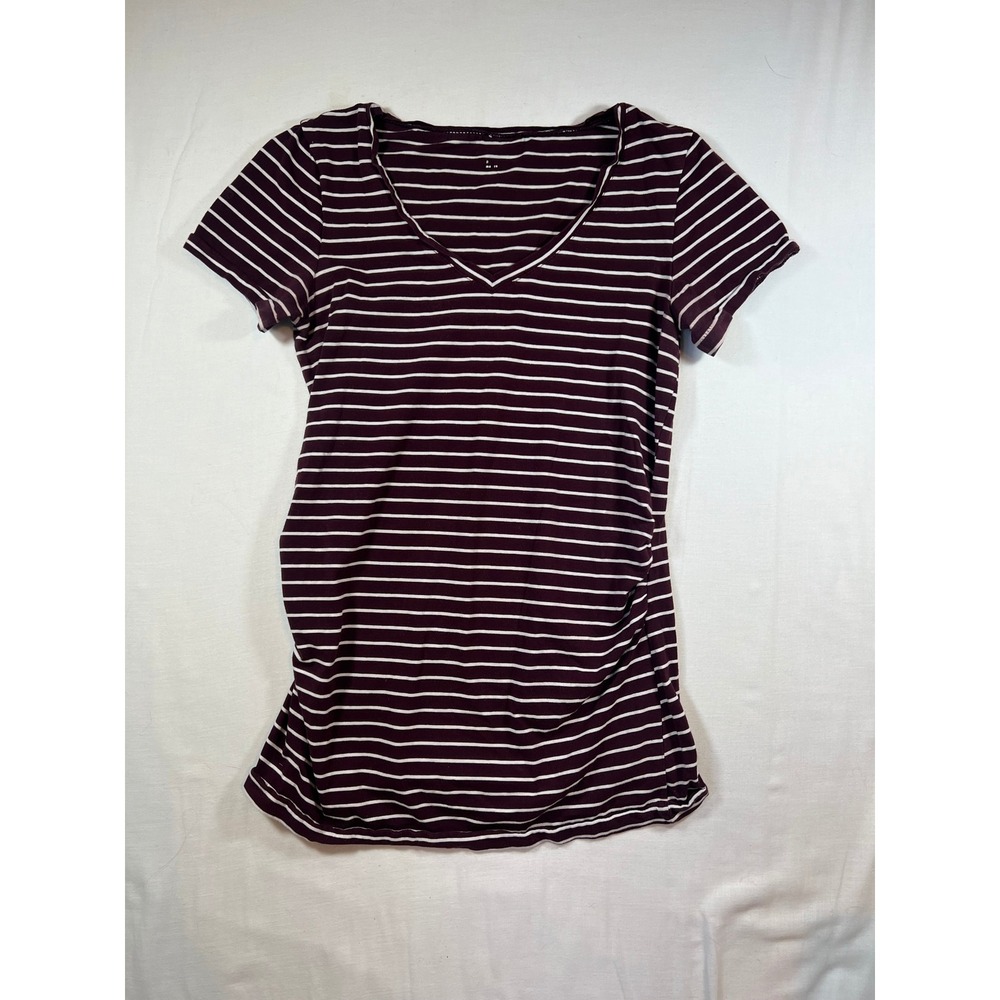 Isabel Maternity V-Neck Ruched Side Striped T-Shirt Burgundy White Small‎